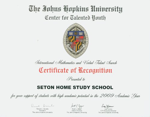JHU Center for Talented Youth Certificate of Recognition 2009 JHU Center for Talented Youth Certificate of Recognition 2009